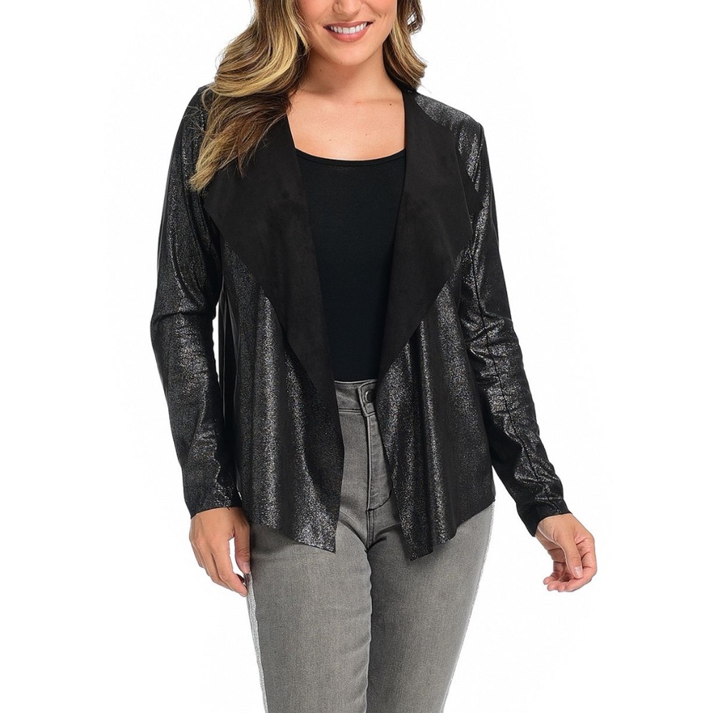 NWOT - mod x Faux Suede Shimmer Cascade Front Jacket - Size Large